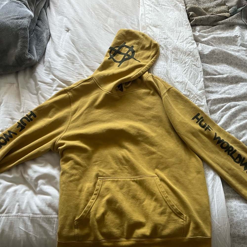HUF Men's Yellow Hoodie with Black Accents
